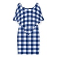 thumbnail image 3 of Modern Navy Blue White Buffalo Check Geometric Plaid Women's Off The Shoulder Ruffles Summer Wedding Guest Loose Casual Party Beach Dress, 3 of 9