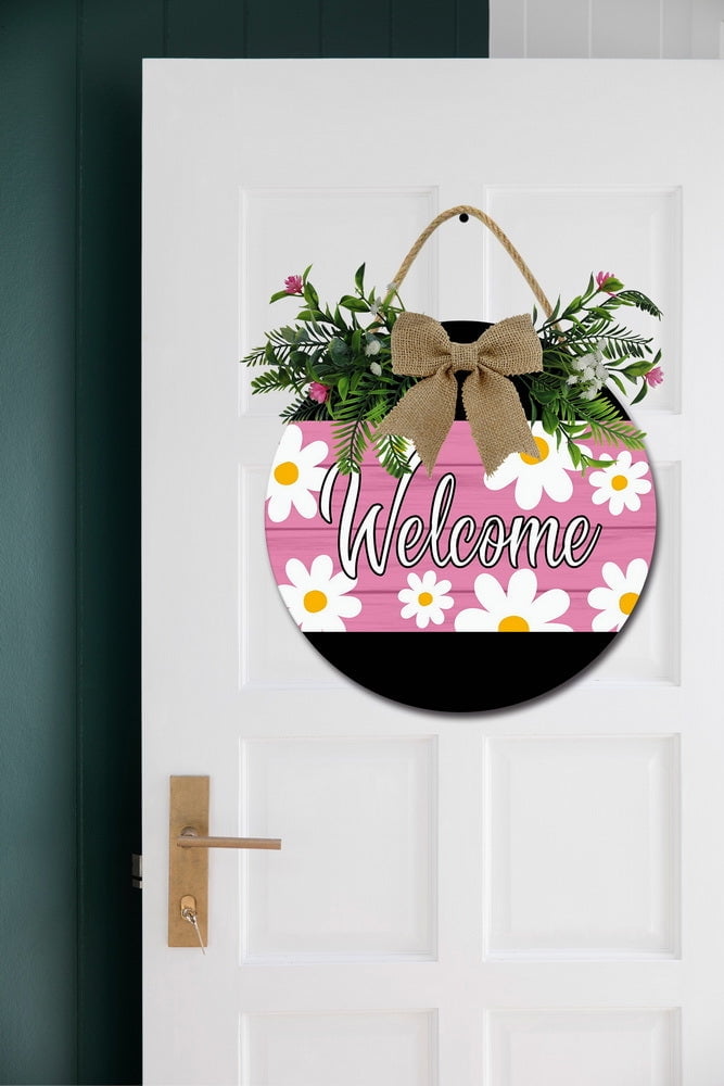 Eveokoki Front Door Porch Decorations Daisy Door Hanging Sign
