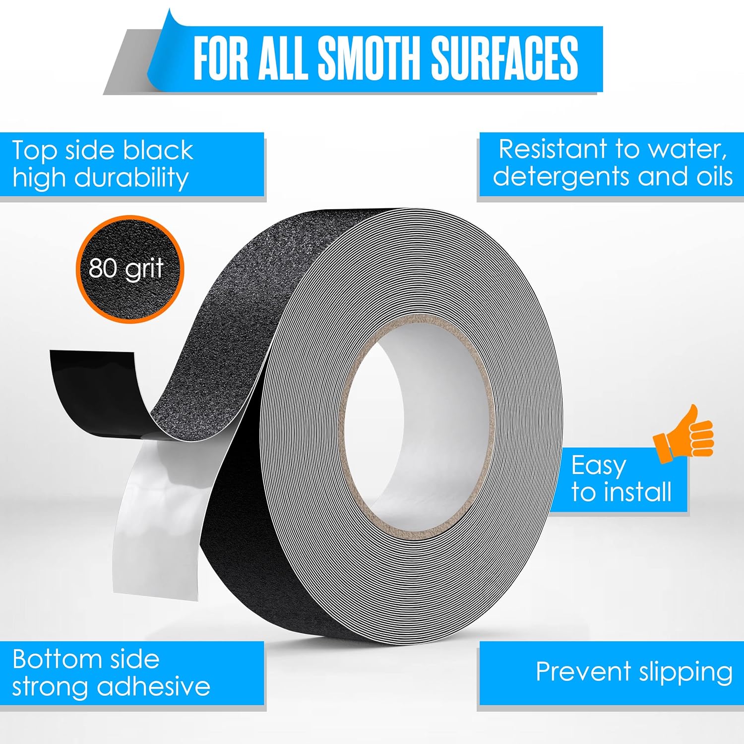 Anti Slip Tape, Grip Tape, Non Slip Stair Treads, Non Skid Strips, Stair Grips, Traction Strips, Outdoor Step Treads, For Steps, Skateboard, Anti Skid, Safety, Adhesive, Black 2INx60FT Roll