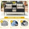thumbnail image 4 of PINDEE Outdoor Patio Loveseat Modern Rattan 2-Seat Patio Conversation Set with Cushions & Built-in Coffee Table Porch Furniture for Garden Lawn Backyard (Beige), 4 of 6