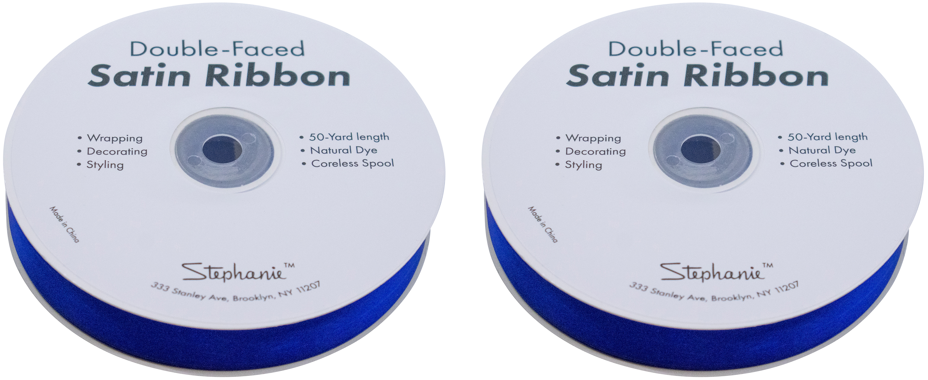 Set of 2 Double Faced Satin Ribbon 100 Yards (3/4", Royal Blue)