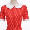 thumbnail image 4 of ZToonmas Women's Polka Dot Vintage Swing Dress Peter Pan Collar Short Sleeve Hepburn Style Party Dress with Bow Belt, 4 of 8