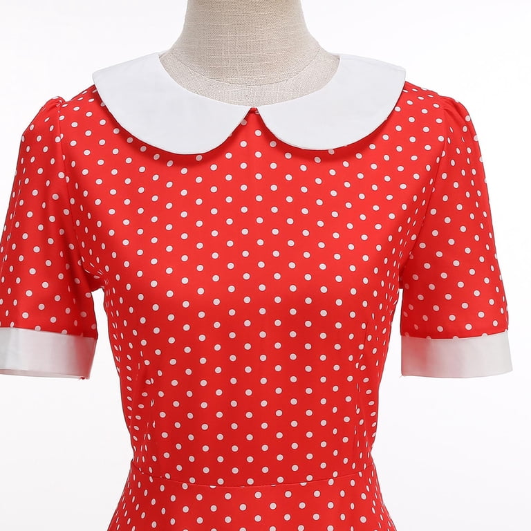 polka dot dress red belt Wine Red 1950s Polka Dots Drop Shoulder Belt Dress