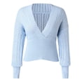 thumbnail image 3 of Vedolay Womens Fall Sweaters Womens 2023 Trendy Fall Fashion Knit Ribbed Stripe Crop Pullover Sweater,Blue L, 3 of 5