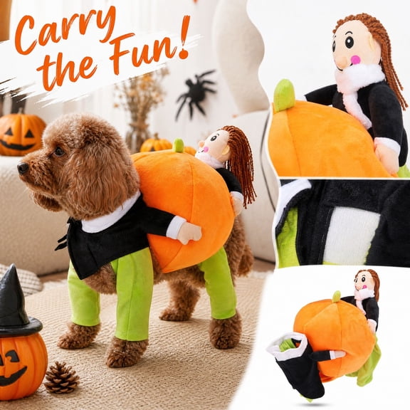 Halloween Funny Carrying Pumpkin Dog Costume, Spooky Halloween Pet Cosplay Outfit with Stuffed Figures, Funny Pumpkin Carrying Doll Clothes for Small Medium Dogs