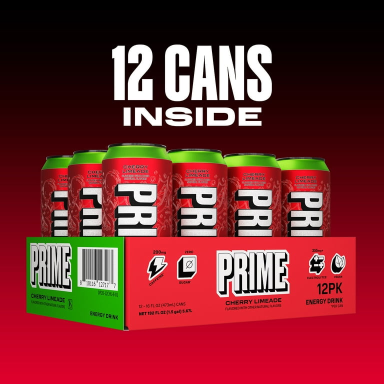 Prime Sugar Free Energy Drink, Cherry Limeade, 16 fl oz, 12 Pack