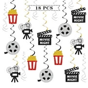 Movie Hanging Swirl PriNst Decorations - Glitter 18 Pcs Hollywood Party Supplies - Birthday Streamers - Wedding - Moive Night Party Foil Swirls Ceiling Decorations