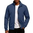 thumbnail image 2 of CharmCyan Men Lightweight Stand Collar Casual Jacket Windproof Bomber Jacket with Zipper Closure and Plaid Lining for Daily Wear Blue XL, 2 of 2