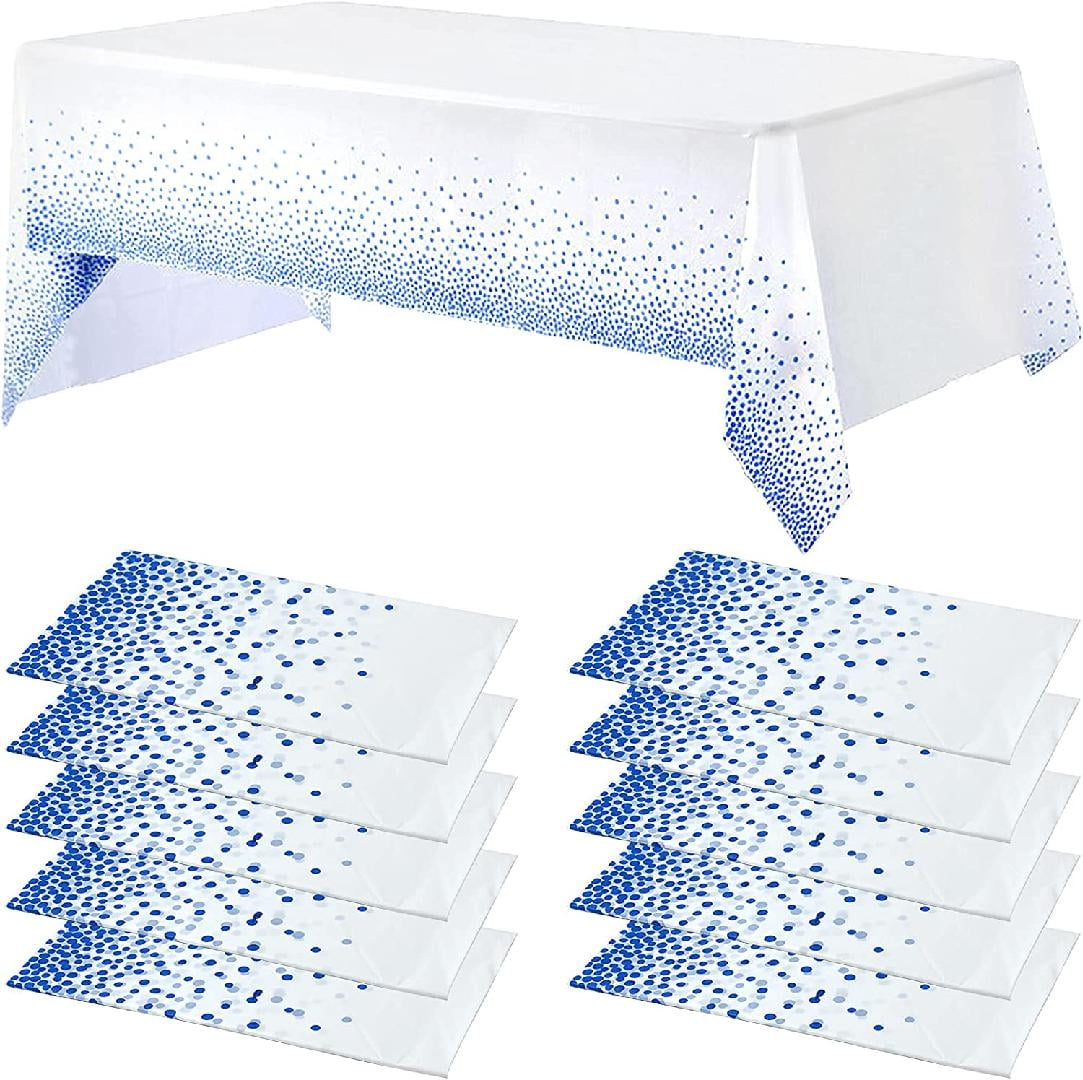 10 Pack 54" x 108" Plastic Tablecloths Rectangular Tablecloths Blue Dot Disposable Tablecloths
