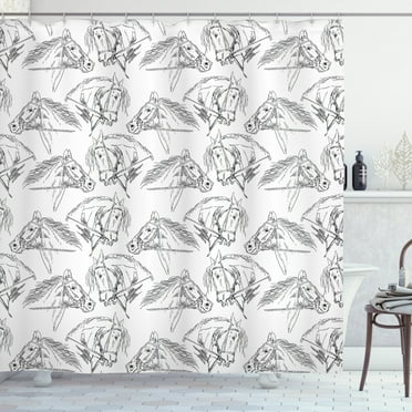 Ambesonne Horses Shower Curtain, Mare Sketch, 69"Wx84"L, Black White