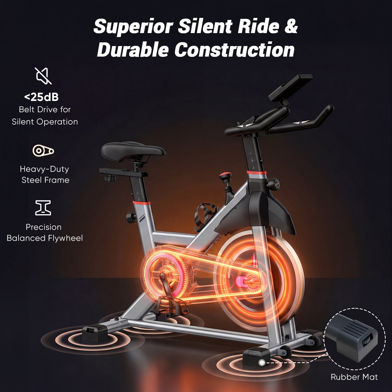 SHOUFTW Home Exercise Bike with APP Control, Magnetic Resistance Bike, Quiet Indoor Stationary Cycle 265lb Capacity, Silver Orange