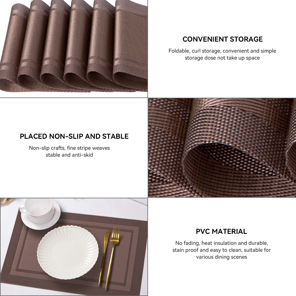 RAY STAR Vinyl Placemats Set of 6, 12''x18'' Vinyl Weave Placemats, Heat Resistant Wipable Place Mat