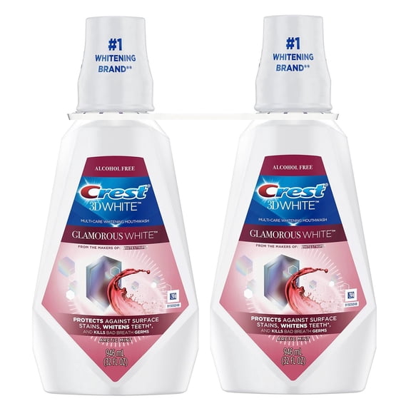 Crest 3D White Glamorous White Mouthwash, Clean Whitening, Multi-Care Whitening Mouthwash, Radiant Mint, 946 ml (32 FL OZ) - 2 Pack