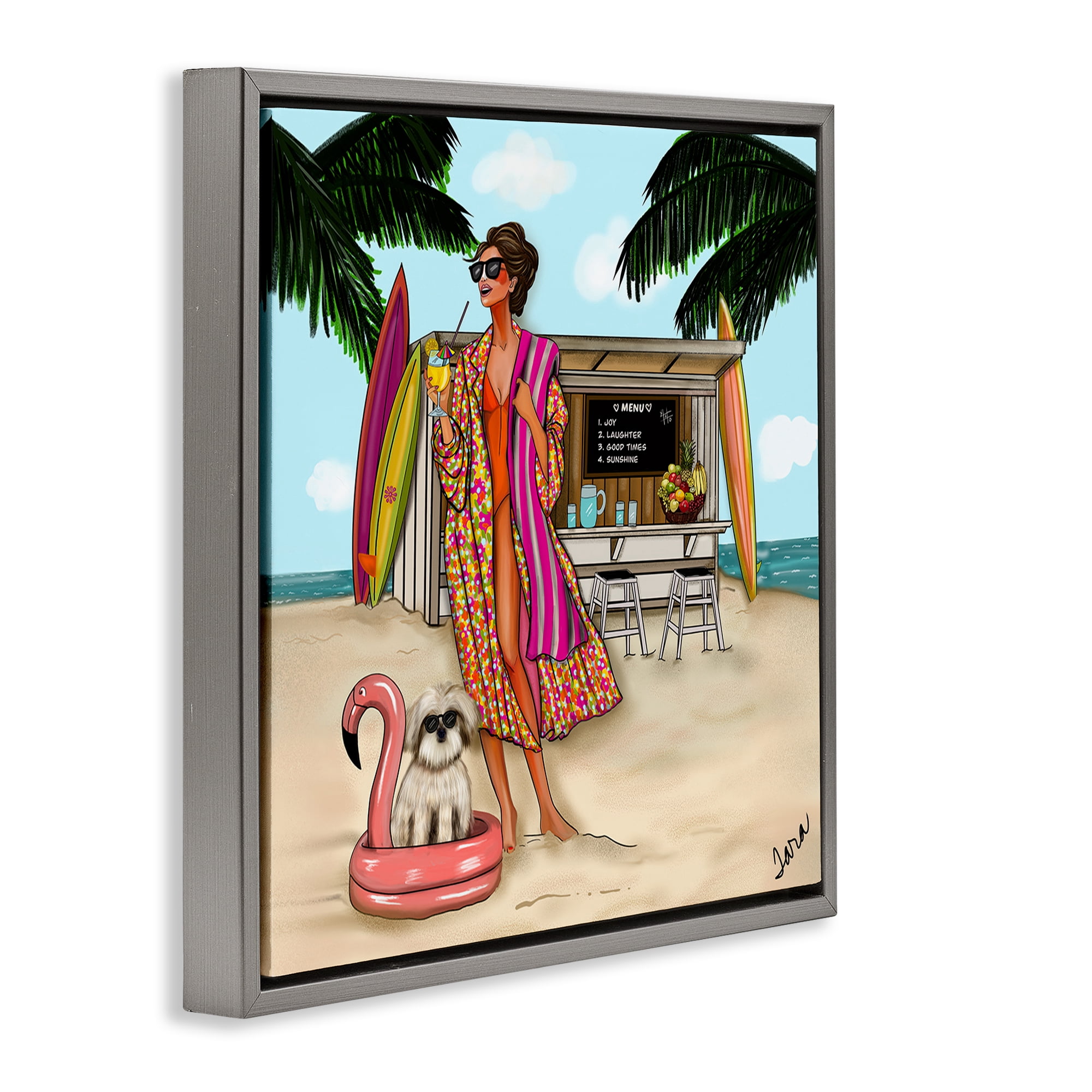 Stupell Industries Beach Girl in Summer Sun Gray Framed Floater Canvas Wall Art, design by Tara Boone