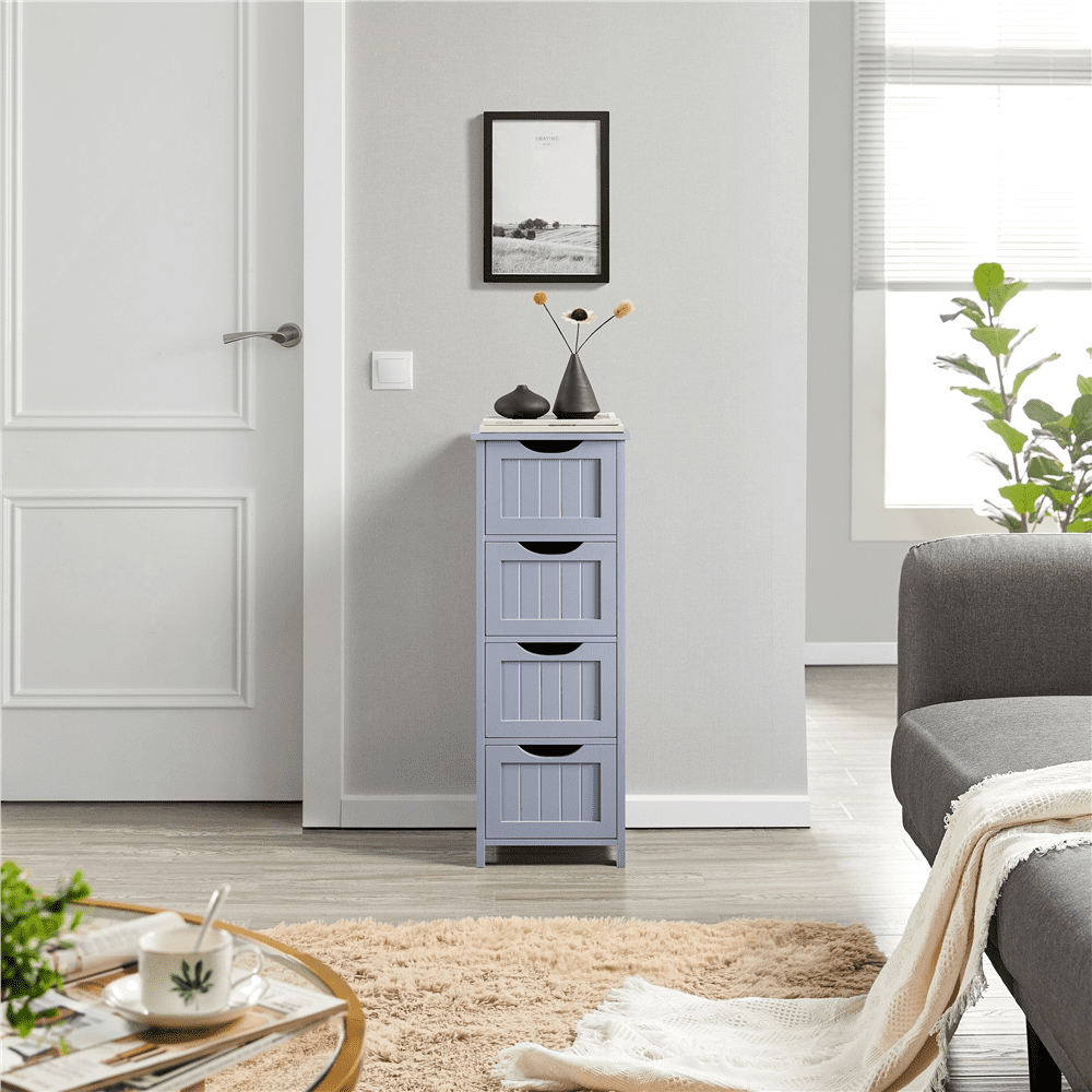 FullFurnique Wooden Freestanding Bathroom Floor Cabinet with 4 Drawers, Gray
