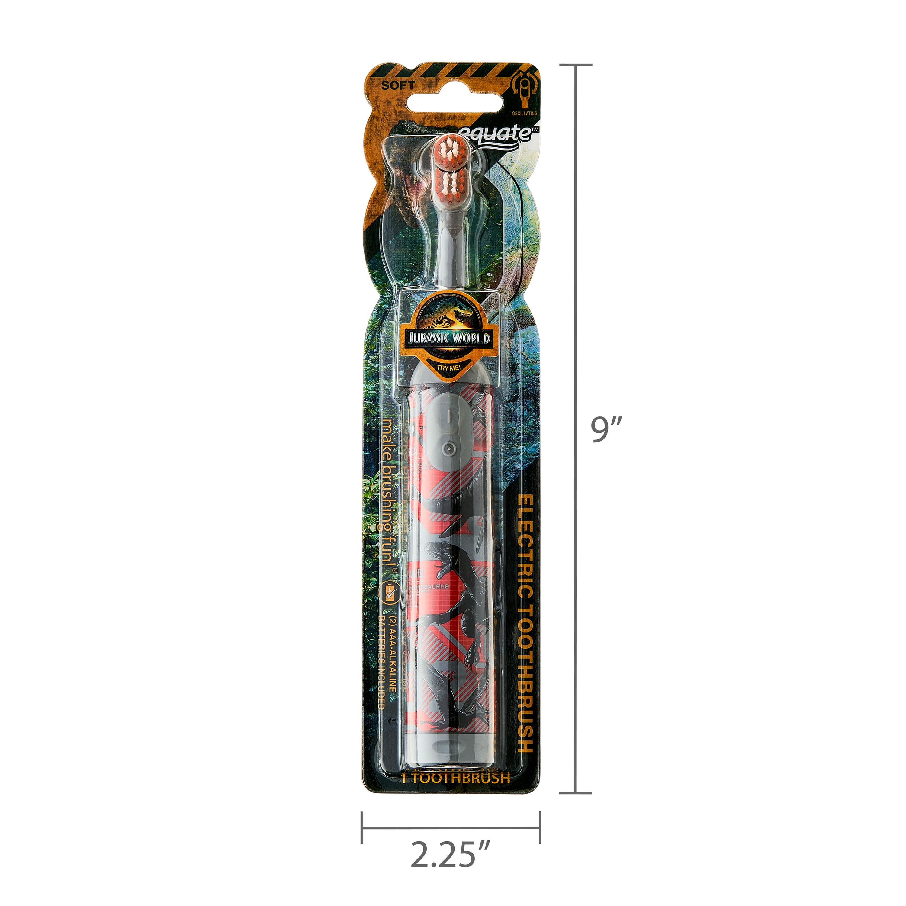 Equate Kids Jurassic World Oscillating Electric Toothbrush, Battery Powered, Soft Bristles