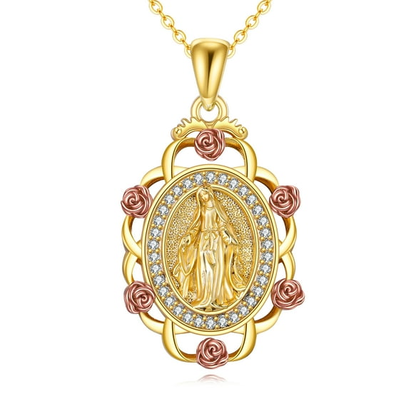 Virgin Mary Necklace Gold Virgen de Guadalupe Pendant Religious Amulet Medal Jewelry Gifts for Women