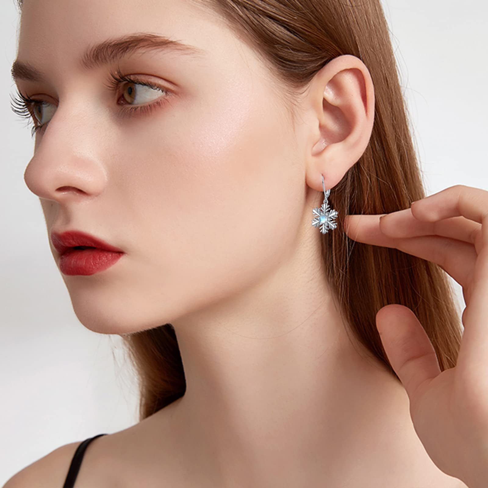 Midir&Etain Snowflake Earrings Moonstone 18K White Glod Plated Christmas Snowflake Best Jewelry Gift Christmas Birthday Day Gift For Her/Wife/Mom