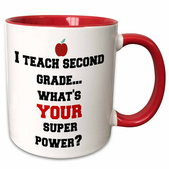 3drose, I Teach Second Grade - Whats Your Super Power, 11oz Two-tone Red Mug