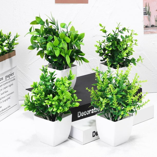 unbranded 4Ud Plantas Decorativas Artificiales En Maceta De Material Plástico Para Hogar Y Oficina