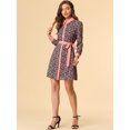 thumbnail image 3 of INSPIRE CHIC Vestido camisero de manga larga floral vintage con cuello en contraste y botones en la parte delantera para mujer Azul M, 3 of 6