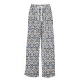 thumbnail image 5 of WTOBBY Women's Printed Wide Leg Casual Pants with Floral Design High Waist Drawstring Loose Fit and Side Pockets for Everyday Breathable Style ,Gray XL, 5 of 6