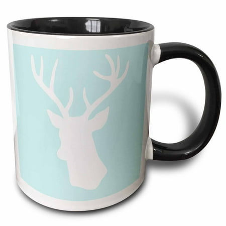 

3dRose White deer head silhouette on mint blue - stag antlers - stylish modern pastel turquoise teal aqua Two Tone Black Mug 11oz