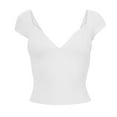 thumbnail image 5 of Kagetolytai Womens Tops Women's Sexy Deep V Neck Backless Top Short Sleeve Slim T Shirt Summer Tops for Women 2024 White XL, 5 of 6
