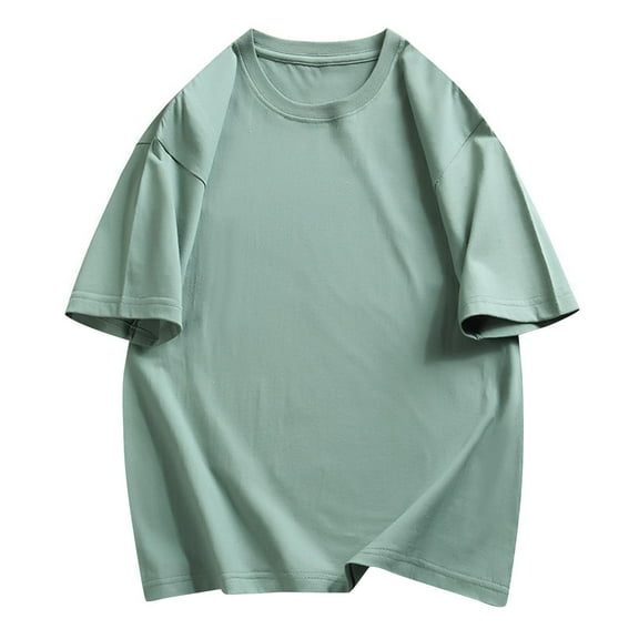 Men's Cotton T-Shirts Oversized Unisex Short Sleeve Crew Neck Loose Basic Tops Solid Athletic Tee