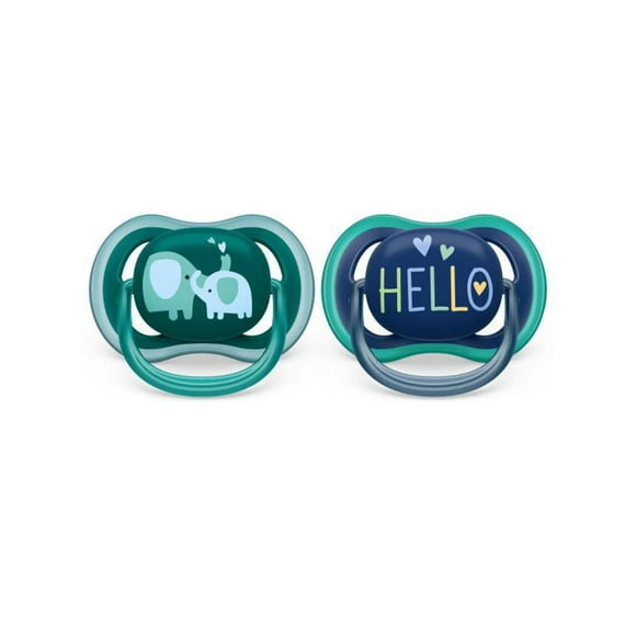 Philips Avent Ultra Air Pacifier 18m+, opal elephant / blue hello, 2 pack SCF349/18, Avent Ultra Air Paci 18m+ elephant / hello 2pk
