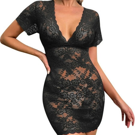 KBKYBUYZ Bodysuits for Women Lingerie Ladies Short Sleeve Crochet Lace Cutout Teddy Lingerie Embroidery Gauze Underwear On Sale