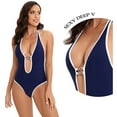 thumbnail image 2 of WREESH Womens One Piece Swimsuit Solid Color Swim Suits New Fashion Splicing Swimsuit Casual Bikini Swimsuit Sleeveless Bathing Suits Navy, 2 of 9