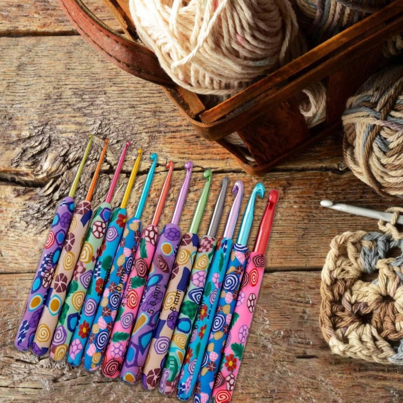 Zecic 12 Pcs Crochet Hook Set 2.0mm-8.0mm Crochet Needle Ergonomical Crochet Needle Colorful Knitting Needle for Craft Project