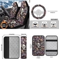 thumbnail image 5 of KUIFORTI Skull Flowers Front Car Seats Cover 6 Pack with Auto Center Console Armrest Pad Steering Wheel Cover Auto Seat Belt Cover Full Protection Fit for Cars SUV Sedans, 5 of 6