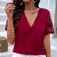 thumbnail image 4 of Offres jusqu'à 70 % de Réduction! Hauts d'Été pour Femmes 2024 Grande Taille Mode Manches Courtes Col en V Tunique Décontractée Unie Blouse Cadeau pour Femmes en Solde, 4 of 8