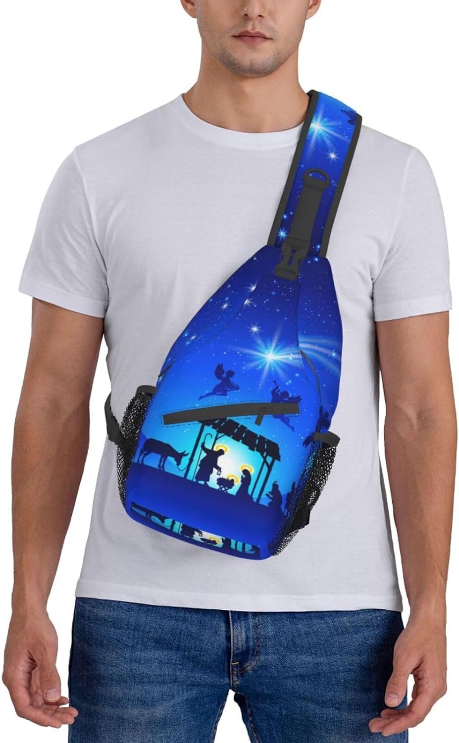 Nativity Scene Birth Of Jesus On Christmas Sling Bag Crossbody Hiking Travel Chest Bags Backpack Shoulder Daypack for Women Men