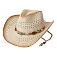 thumbnail image 4 of Woven Straw Western Cowboy Hat with Beaded Band, Unisex Wide Brim Sun Hat, Adjustable Chin Strap Summer Beach Headwear, 4 of 4