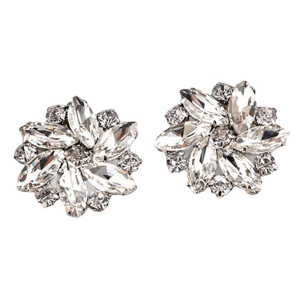 2 clips para zapatos con diamantes de imitación brillantes, decoración de joyas, hebilla de cristal para zapatos. Blanco