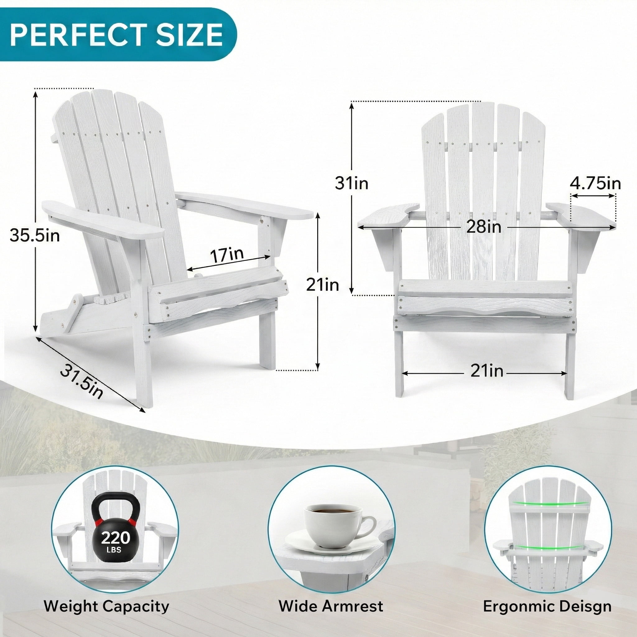 Wood Lounge Patio Chair for Garden, Outdoor Wooden Folding Embossed Adirondack Chair for Backyard Deck, Solid Wood