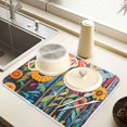 thumbnail image 2 of Yayeee Drying Mat for Kitchen Counter Dishes Microfiber Coffee Decorative Pad, Orange Colorful Flowers, 2 of 9