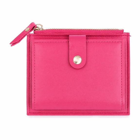 Women Small Bifold Wallet, Slim PU Leather Card Holder Purse with Zipper Coin Pocket, Multi Card Slots Snap Button Mini Pocket Wallet for Ladies