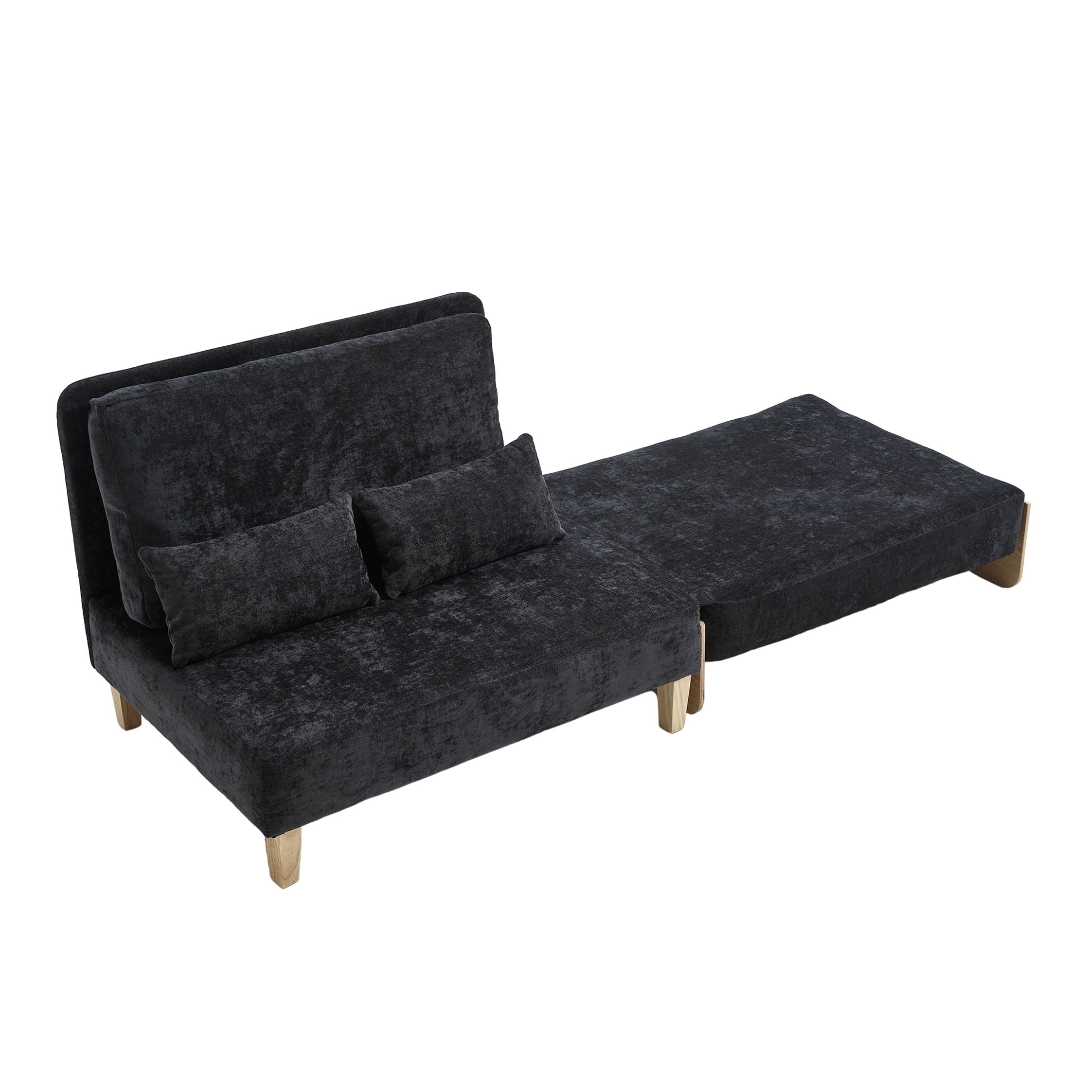 Noble House 3-in-1 Convertible Chenille Sofa Bed Chair, Foldable Sleeper Recliner with 3 Pillows, Black