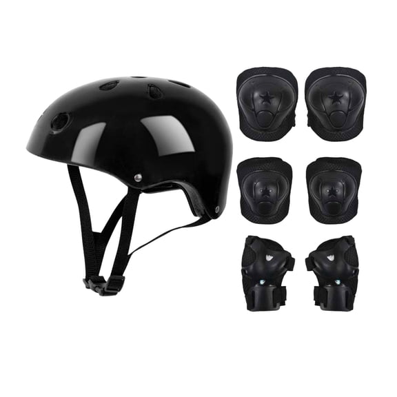 Black 7 Pcs Set Children Kids Protective Gear Helmet Knee Elbow Pads Wrist Guards For Cycling Skateboarding Rollerblading Outdoor Sports
