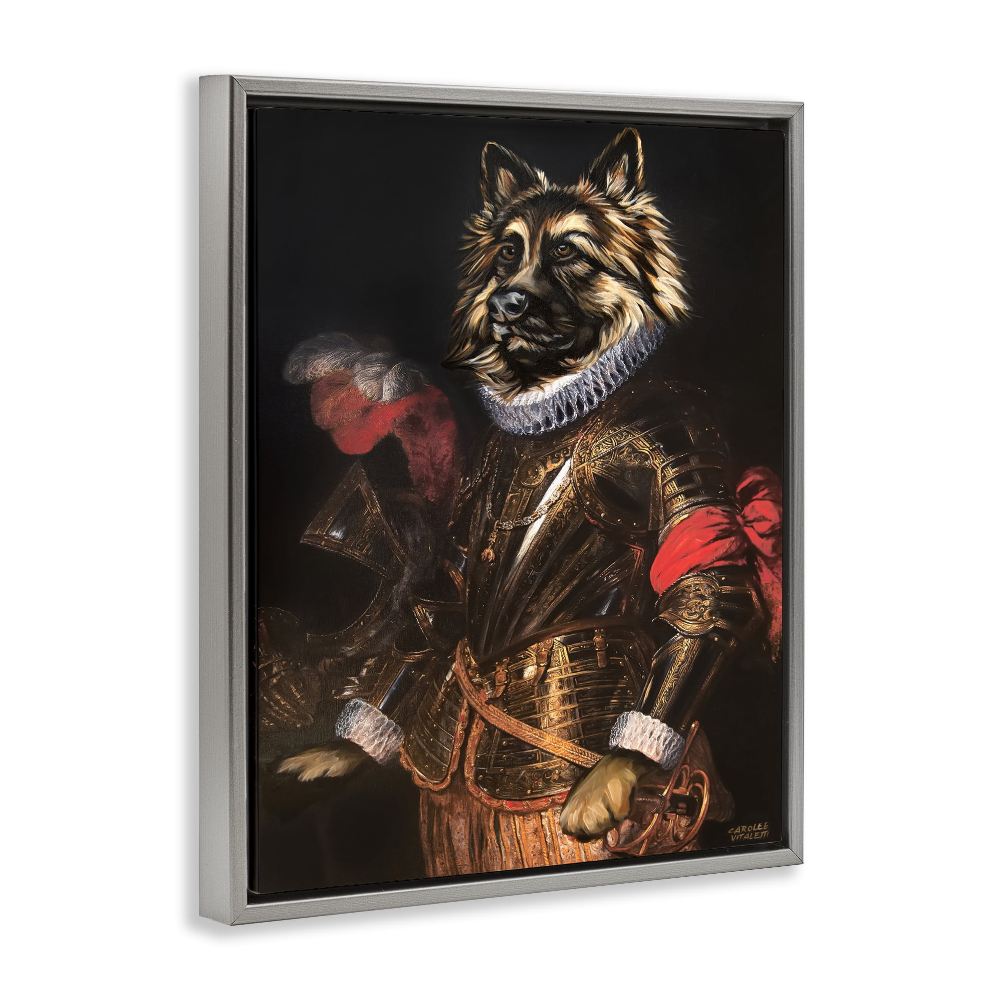 Stupell Industries Renaissance Dog Portrait History & Language Painting Gray Floater Framed Canvas Art Print Wall Art, 17 x 21