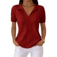 thumbnail image 2 of Inglocry Women's Waffle Polos Golf Shirts Short Sleeve V Neck T-Shirt Summer Casual Tennis Work Athletic Tops Red S, 2 of 4