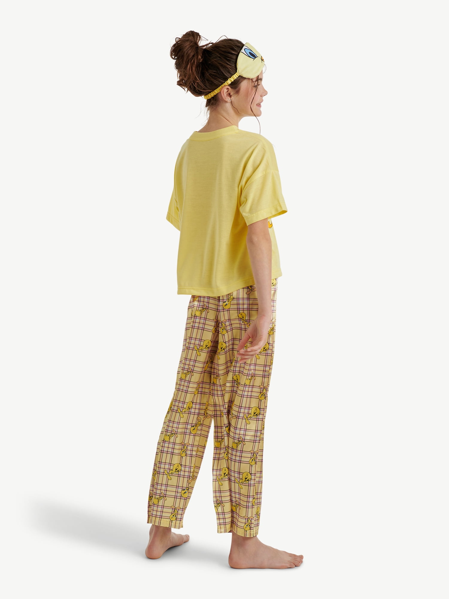 Looney Tunes X Justice Girls Short Sleeve Sleep Top and Sleep Pants with Eyemask, 3-Piece, Sizes 5-18