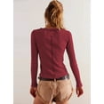 thumbnail image 6 of Women Fall Long Sleeve Button Up Ribbed Knit Crop Cardigan Y2K Slim Fit Round Neck Sweater Tshirt Wine Red L, 6 of 7