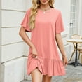 thumbnail image 4 of Busydd Womens Summer Dresses Round Neck Short Sleeve Spring Dresses Solid Color Tiered Casual Dress Trendy Mini Sundresses for Women, 4 of 7