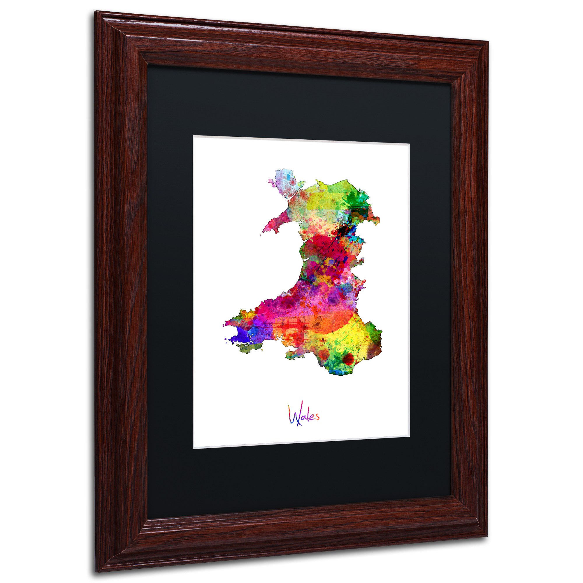 Trademark Fine Art "Wales Watercolor Map" Canvas Art by Michael Tompsett Black Matte, Wood Frame