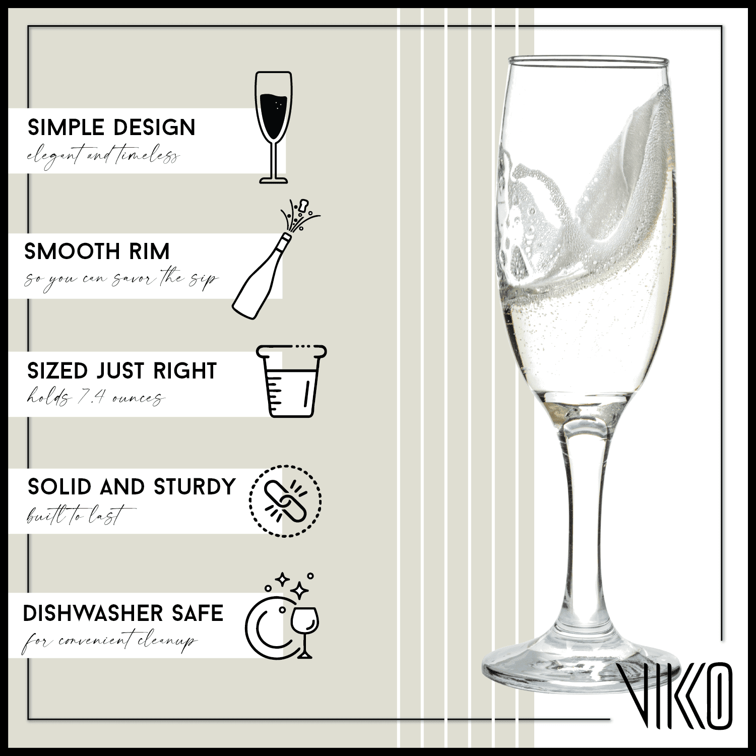 Vikko Champagne Flutes, 6 Ounce Toasting Champagne Flute, Crystal Clear Champagne Glasses, Set of 12 Elegant Sparkling Wine Glasses